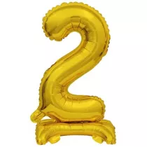 Amscan Balon foliowy mini cyfra 2 ze stopk� z�ota 22x40cm