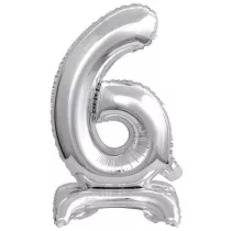 Amscan Balon foliowy mini cyfra 6 na stojaku srebrna