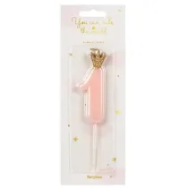 PartyDeco �wieczka urodzinowa Cyferka 1, jasny r�owy, 9,5cm