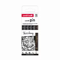 Uni Mitsubishi Pencil Cienkopis kre�larski PIN 200 Sketching r�ne grubo�ci czarny 5 szt.