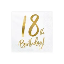PartyDeco Serwetki 18th Birthday bia�y 33x33cm