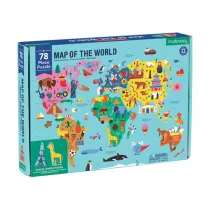Puzzle Mapa wiata z elementami w ksztacie budynkw i zwierzt 5+ Mudpuppy