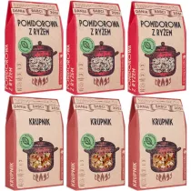 Dania Babci Zosi Zupy: Pomidorowa + Krupnik zgrzewka mix 3 x 95 g + 3 x 90 g