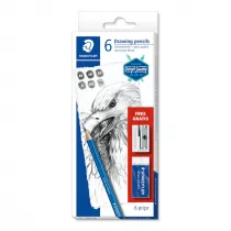 Staedtler Owki szecioktne Tradition, 6B do 2H w zestawie z gumk i metalow temperwk 6 szt.