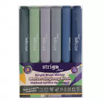 Strigo. Markery akrylowe trjktne 6 kolorw. Kocwka Brush. Zestaw 8