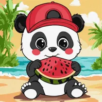 Ideyka Malowanie po numerach - Lato. Panda z arbuzem 25x25cm