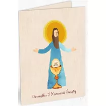 Cozywood Karnet drewniany C6 Komunia Jezus + koperta
