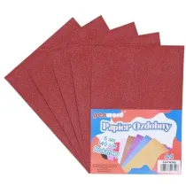 Papier ozdobny A4 brokatowy 140g czerwony 5ark