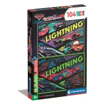 Puzzle 104 el. Glowing Cars Glow Racers Clementoni