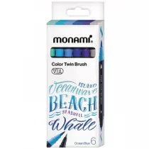 Monami Dwustronne pisaki z kocwkami pdzelkowymi Color Twin Brush Ocean Blue 6 szt.