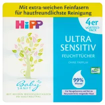 Hipp Babysanft Ultra-Sensitive Chusteczki nawilane 99% wody, od 1. dnia ycia 4 x 52 szt.