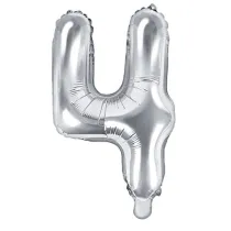 PartyDeco Balon foliowy Cyfra "4", 35cm, srebrny
