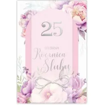 Karnet 25 Rocznica �lubu, fioletowe kwiaty B6 LUX