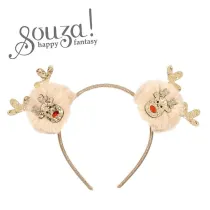 Opaska z pomponami i brokatow aplikacj renifera witeczna