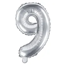 PartyDeco Balon foliowy Cyfra "9", 35cm, srebrny