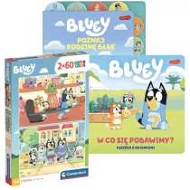 Pakiet: Bluey. Poznaj rodzin� Blue, Bluey. W co si� pobawimy? Ksi��ka z okienkami, Puzzle 2x60 el. SuperColor. Bluey