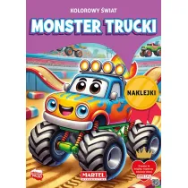 Kolorowanka Kolorowy wiat. Monster Trucki z naklejkami