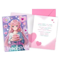 Kukartka Karnet urodziny dzieci�ce anime, dziewcz�ce, tort PR-558