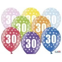 PartyDeco Balony 30cm, 30 Urodziny, Metallic Mix: 1op./6szt.