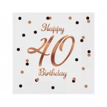 Godan Serwetki B&C Happy 40 Birthday bia�e 33 x 33 cm