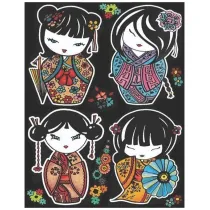 Kolorowanka Welwetowa A4 Laleczki Kokeshi