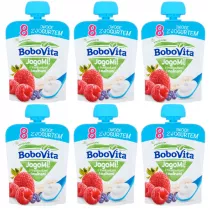 BoboVita JogoMi! Owoce z jogurtem z truskawkami i malinami po 8 miesicu Zestaw 6 x 80 g