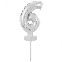 Amscan Balon foliowy mini cyfra 6 srebrna 7x12cm