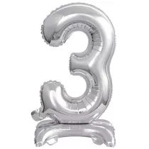 Amscan Balon foliowy mini cyfra 3 na stojaku srebrna