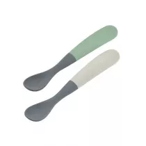 Beaba Zestaw yeczek silikonowych w podrnym etui 4 m+ mineral grey/sage green 2 szt.