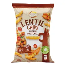 Chipsy z czerwonej soczewicy o smaku kurczaka sodkiego chilli