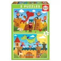 Puzzle 2 x 48 el. Smoki i rycerze Educa