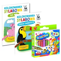 Pakiet dla przedszkolaka. Na wsi. Kolorowanka sylabowa, Dzikie zwierz�ta. Kolorowanka sylabowa, Kredki Bambino