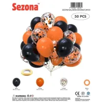 Balony czarne, pomara�czowe, konfetti