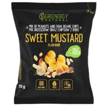 Greenergy Mieszanka proteinowa orzeszk�w i chips�w z bobu s�odka musztarda 70 g
