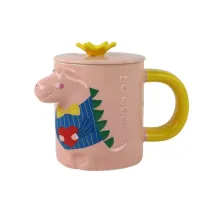 LeanToys Kubek R�owy Dinozaur przykrywka 400ml