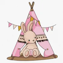 Malowanie po numerach - Baby Rabbit in the wigwam Kids 25x25cm Ideyka