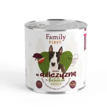 FamilyFirst Puszka dla psa, bogata w dziczyzn, z batatami, adult 800 g