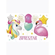 Zaproszenie Z 160x95 zest. 62131 Dzieci�ce - Balony, Dziewczynka, Flamingi, Grafika, Jednoro�ce, Urodziny