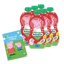 BoboVita Zestaw winka Peppa Mus banan z mango i musem kokosowym po 6 miesicu Zgrzewka + Kolorowanka Peppa GRATIS 6 x 100 g