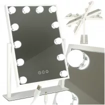 Lusterko do makijau kosmetyczne podwietlane LED Hollywood z 12 arwkami USB 30 x 40 cm