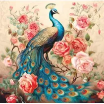 Art Nuvo Karnet kwadrat kwiaty i paw, z�ocony, bez tekstu AF 26