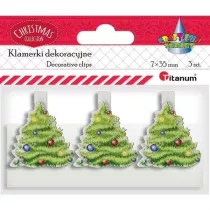 Titanum Klamerki drewniane z dekorem choinka bia�e 3 szt.