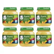 Gerber Organic Deserek jabko brzoskwinia morela dla niemowlt po 4 miesicu Zgrzewka 6 x 125 g Bio