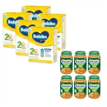 Bebiko 2 Mleko nastpne dla niemowlt powyej 6. miesica ycia + BoboVita Jabka morele i brzoskwinie z biszkoptem po 8 miesicu Zestaw 5 x 600 g + 6 x 190 g