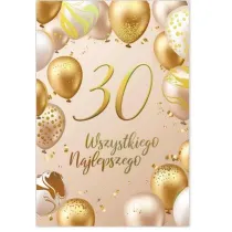 Karnet B6 30 Urodziny z�ote i be�owe balony