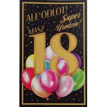 Art Nuvo Karnet 18 Urodziny damskie z�ocone, balony (13x20,5cm) UCK-07
