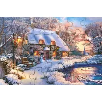 Castorland Puzzlowa kartka pocztowa Winter Cottage