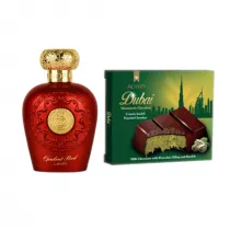 Lattafa Woda perfumowana Opulent Red + Alyan Dubajska Czekolada Mleczna z Nadzieniem Pistacjowym i Kunaf Zestaw 100 ml + 100 g