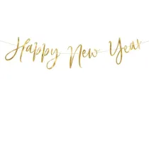 PartyDeco Baner Happy New Year, z�oty, 66x18cm
