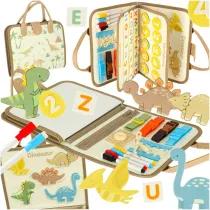 Tablica manipulacyjna sensoryczna montessori walizka dinozaury